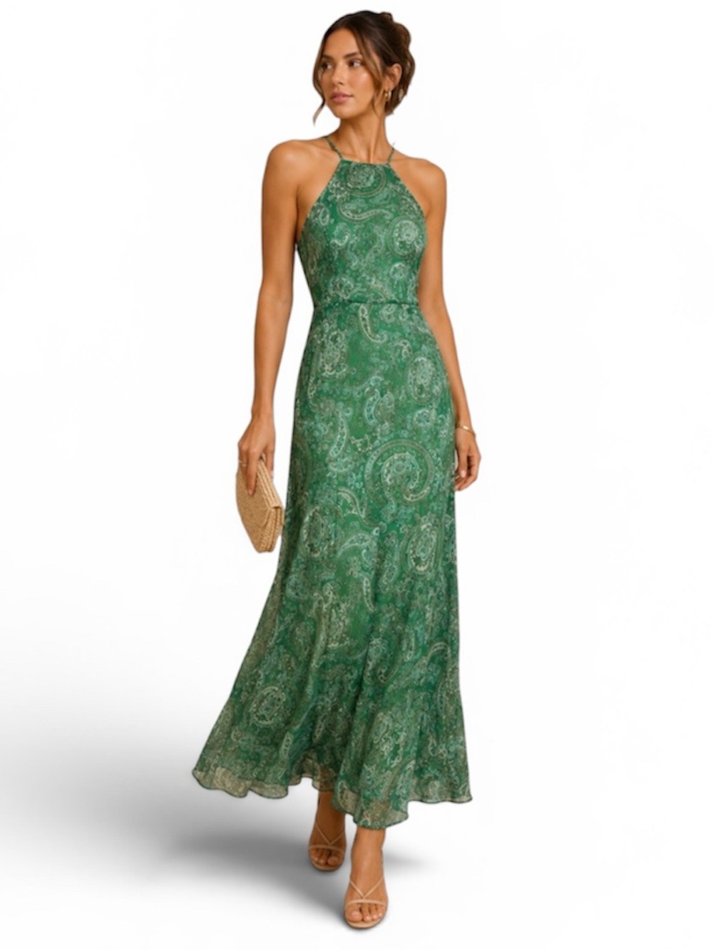 NEW NSR Green Bohemian Paisley Sleeveless Adjustable Spaghetti Strap Dress XS